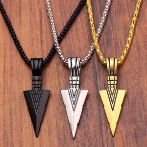 Mens Arrowhead Pendant Necklace Long 23.6" Choose Black Silver Gold NEW Gift